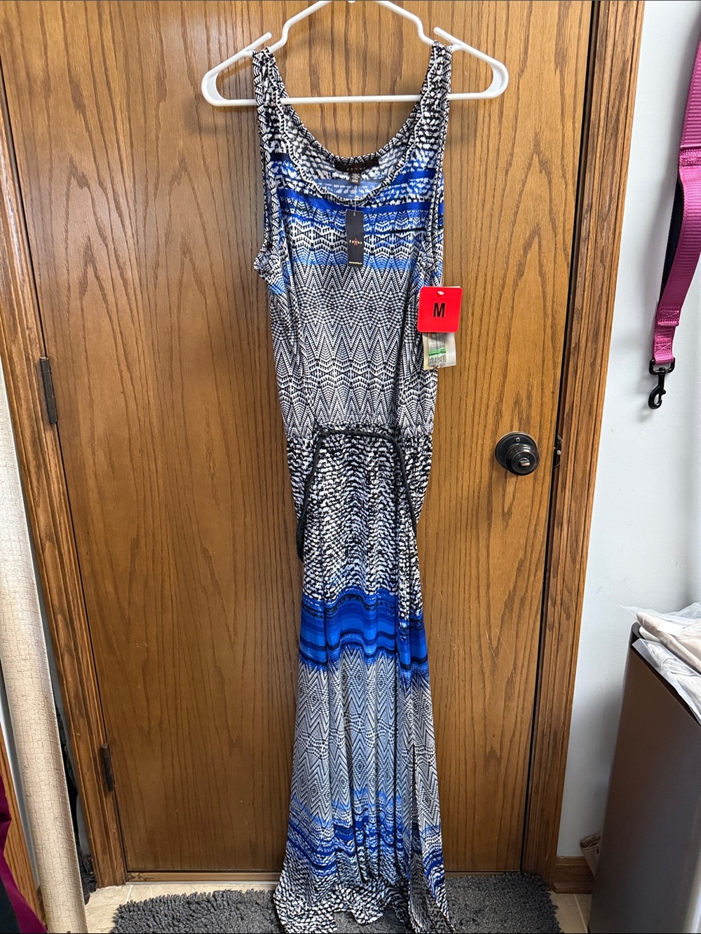 Fever Blue and Black Sleeveless Printed Maxi Dress